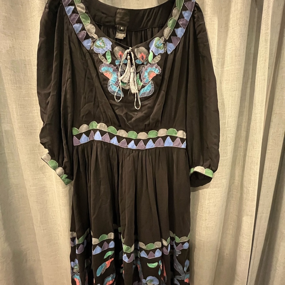 Anna Sui Hand Painted & Embroidered Silk Dress